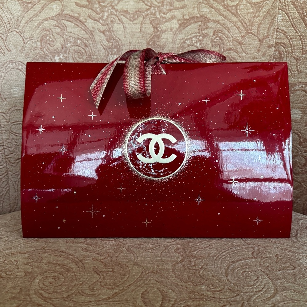 Chanel Shiny Red and Gold Holiday Gift Bag